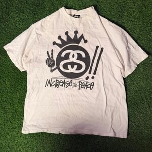 Stussy Increase the Peace Graphic T-Shirt Mens Large Cream Off-White Streetwear